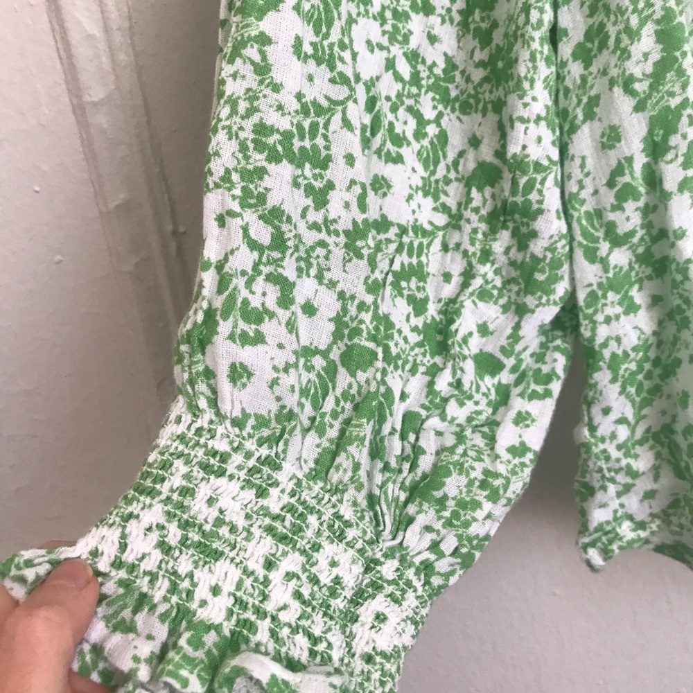 New Rails Green and White Floral Linen Top Large - Picture 4 of 7